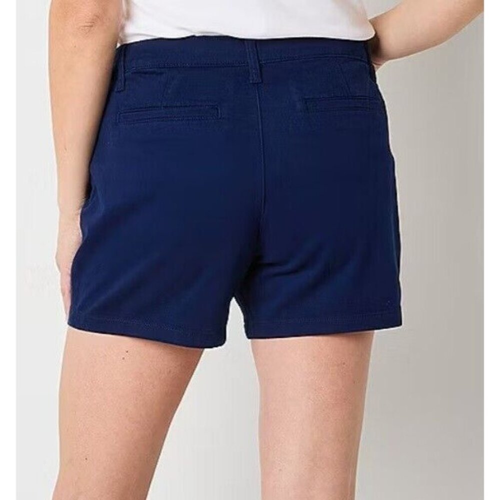 St.John's Bay Womens Short Mid Rise Secretly Slender American Navy Tummy Control - Picture 2 of 7